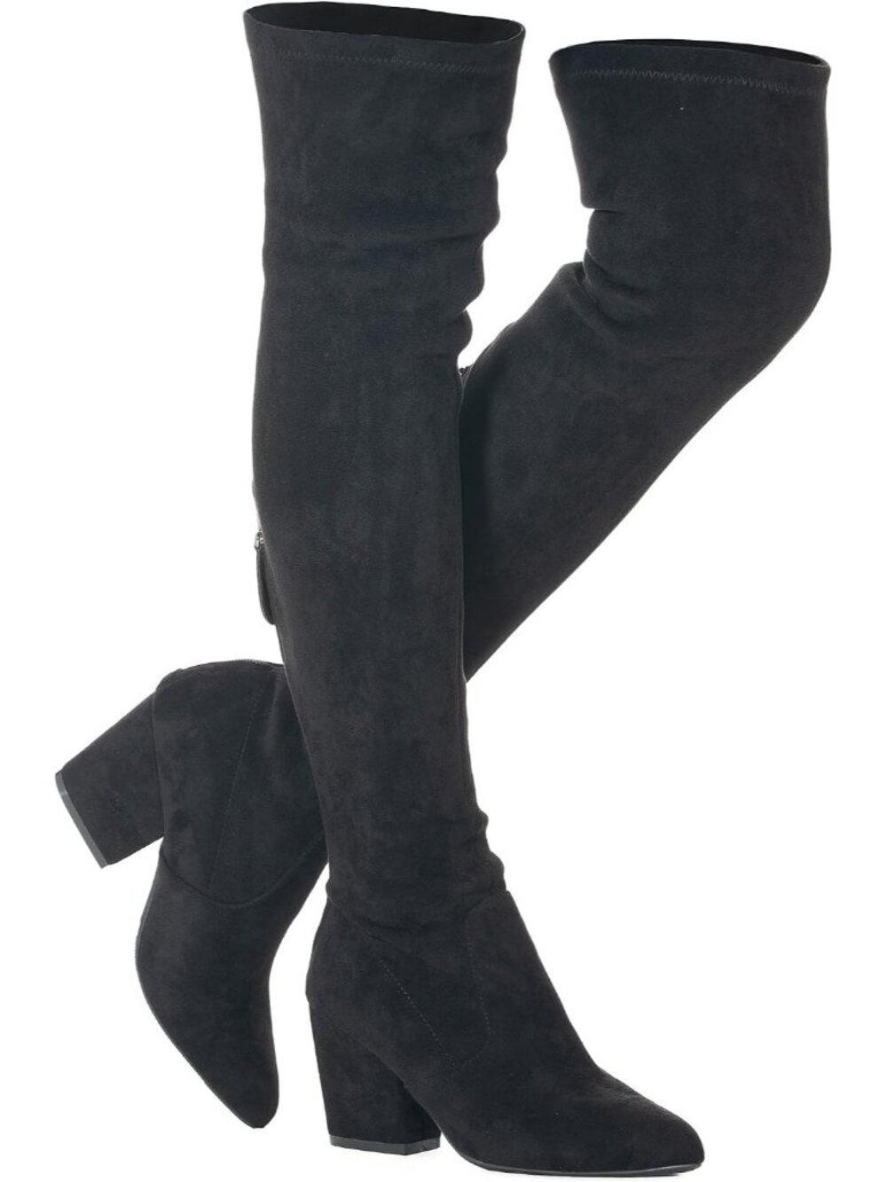 Women's Black Suede Pointed Toe Flat Comfort Over the Knee Thigh High Boots